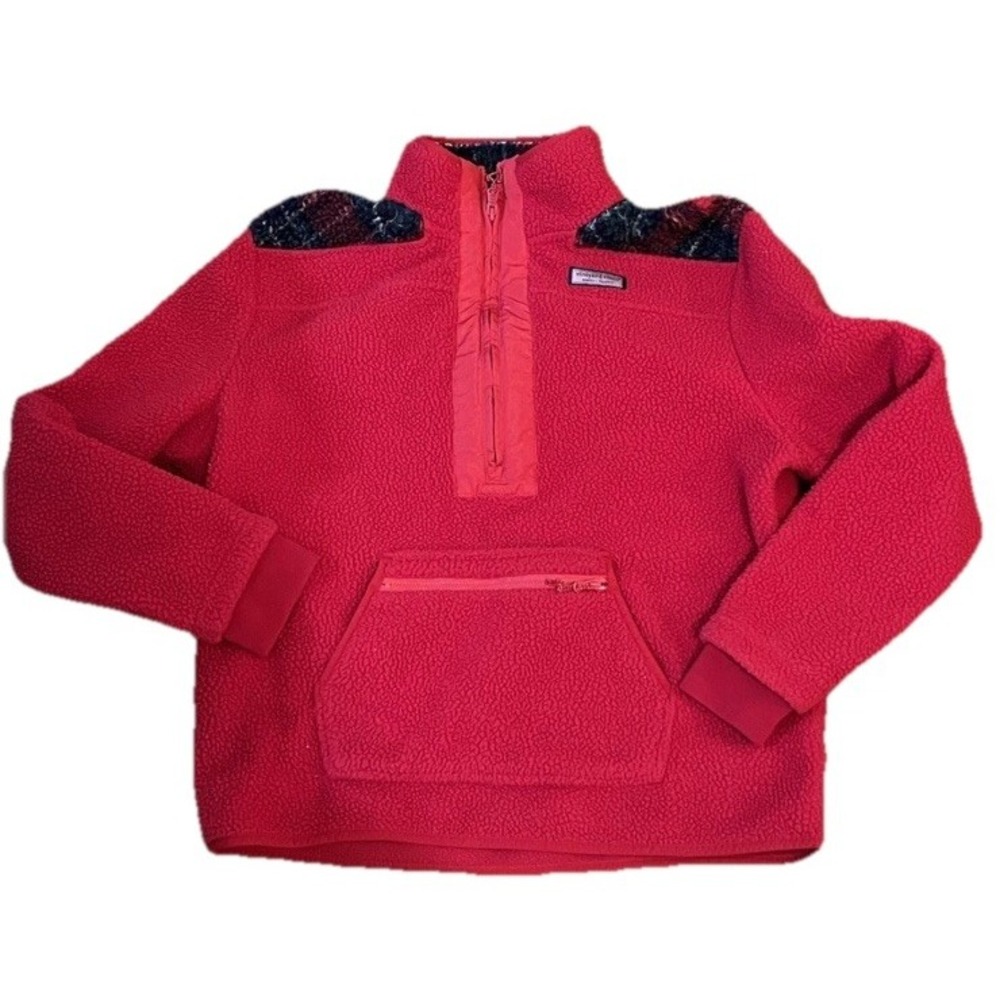 Vineyard Vines Apres Tartan Supershep Shep Shirt Fleece Red Sherpa Size Medium
